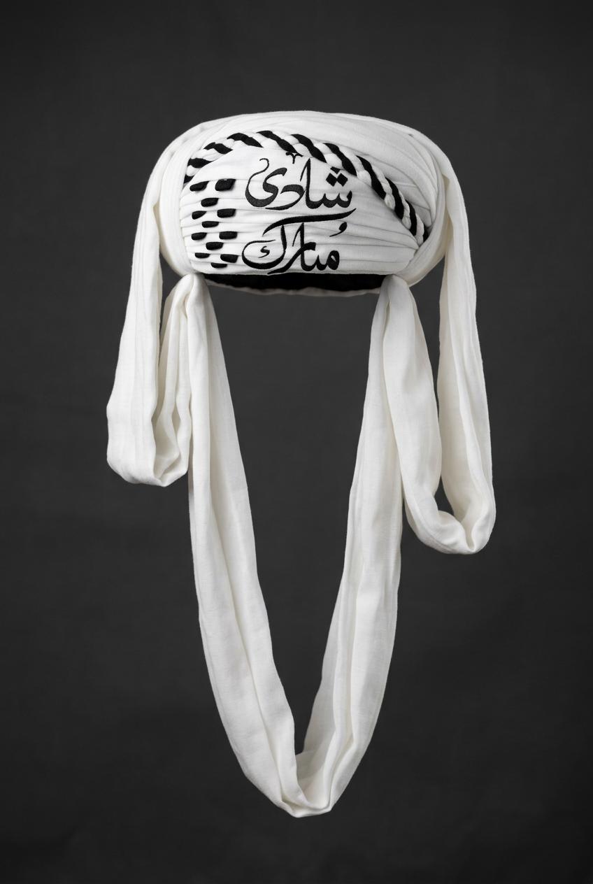 White Embroidered Balochi Dastar | Traditional Pagri / Pag Turban