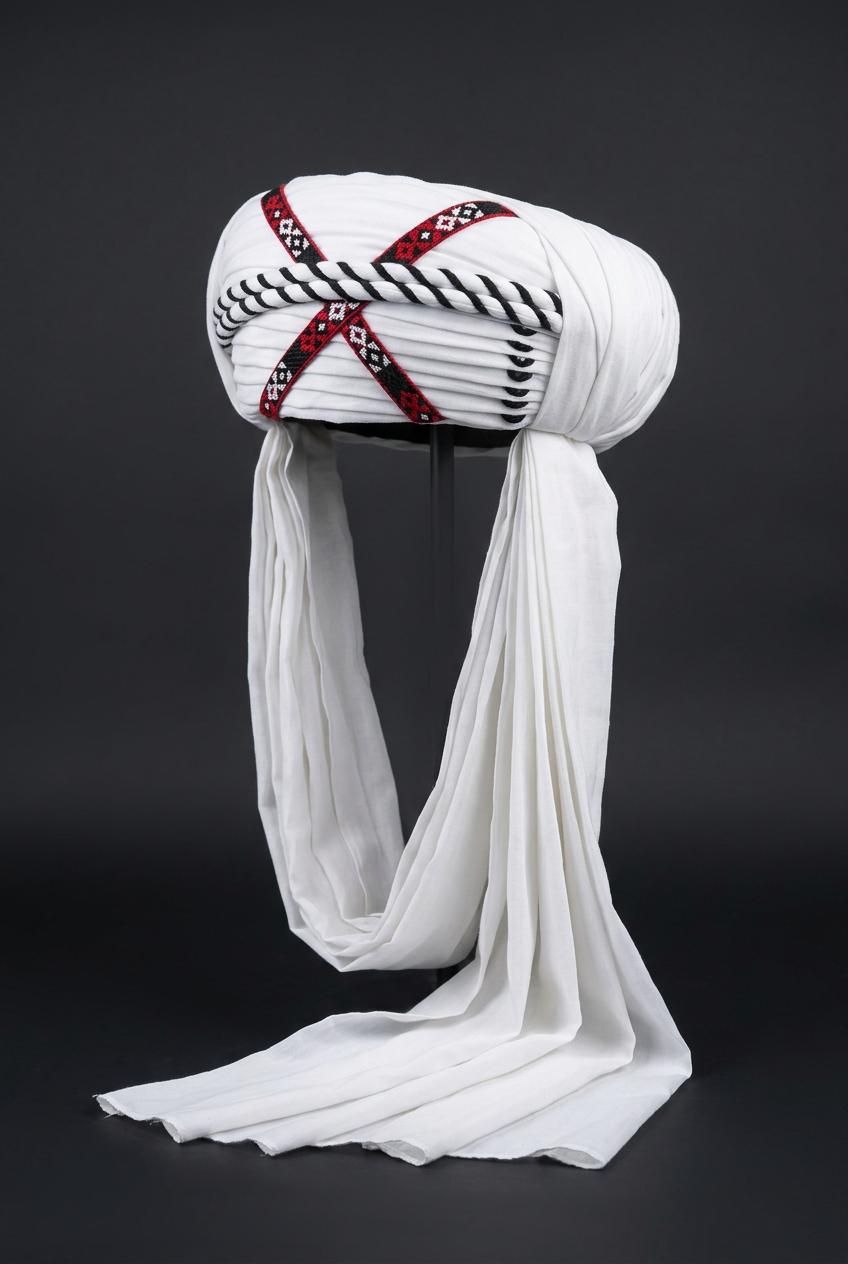 White Embroidered Balochi Dastar | Traditional Pagri / Pag Turban