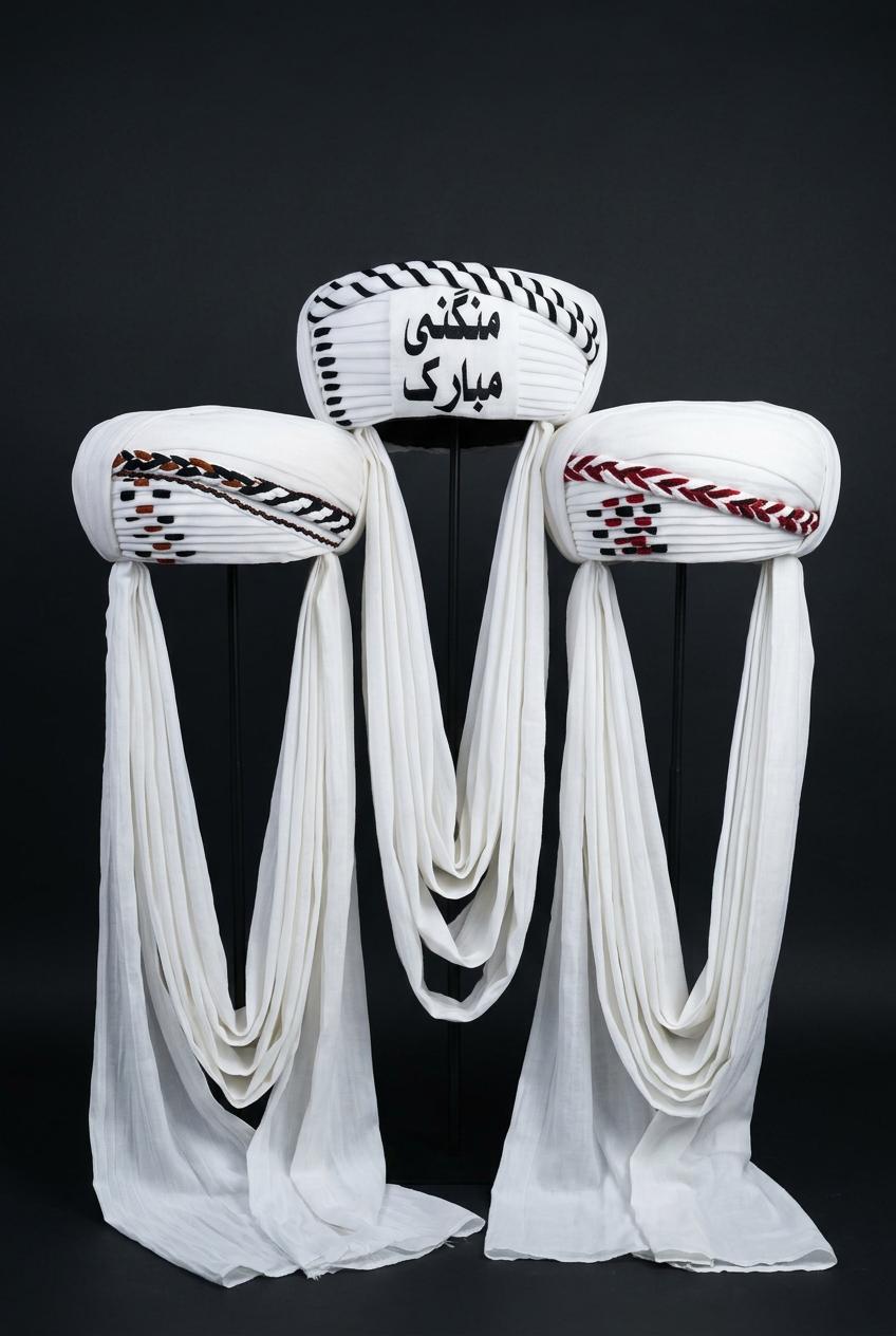 White Embroidered Balochi Dastar | Traditional Pagri / Pag Turban