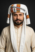 White Embroidered Balochi Dastar | Traditional Pagri / Pag Turban