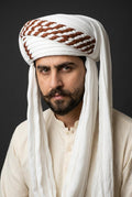 Red Striped White Balochi Dastar | Traditional Pagri / Pag Turban