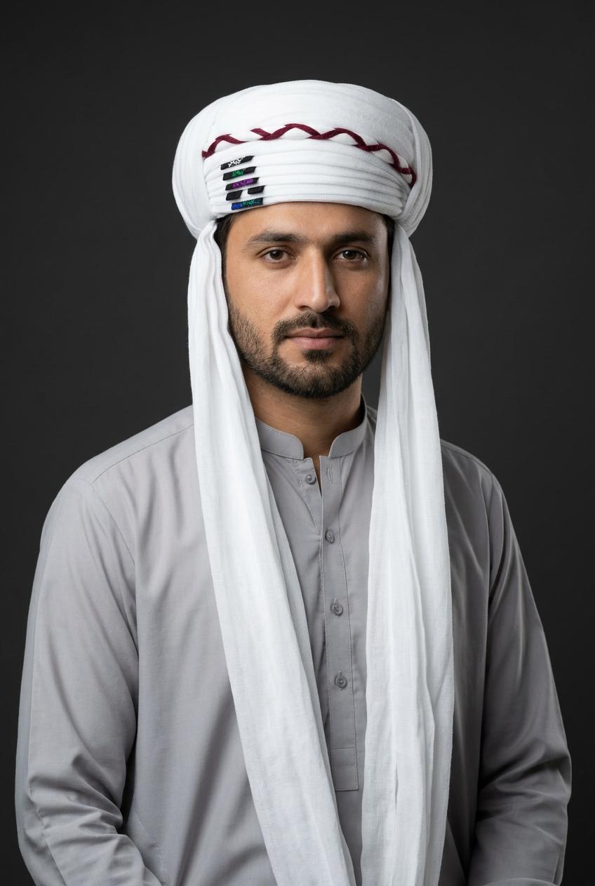 White Embroidered Balochi Dastar | Traditional Pagri / Pag Turban