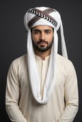 White Embroidered Balochi Dastar | Traditional Pagri / Pag Turban