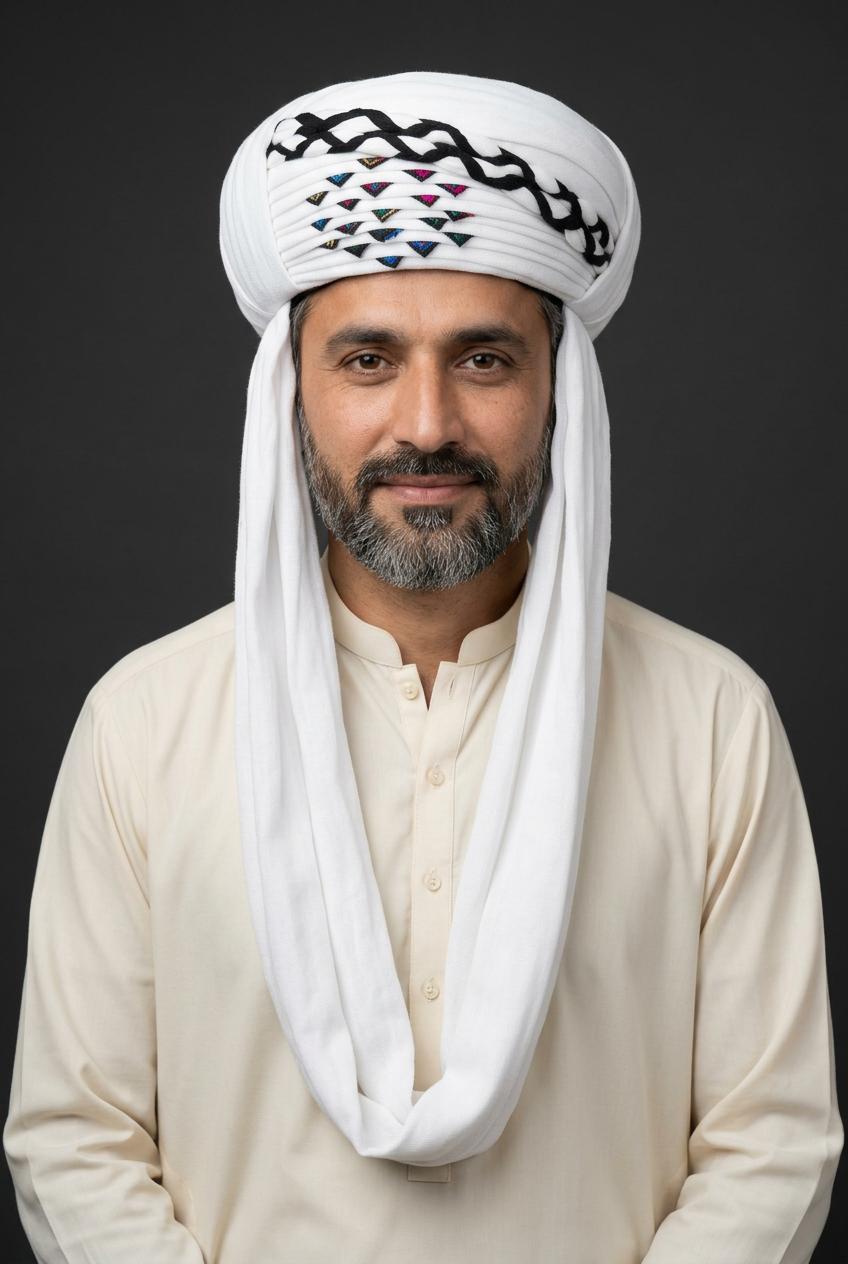 White Embroidered Balochi Dastar | Traditional Pagri / Pag Turban