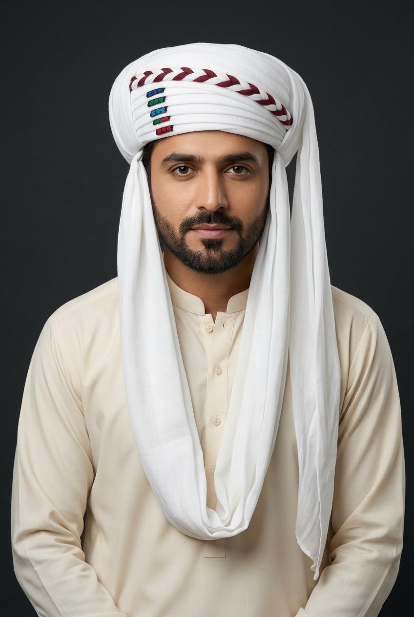 White Balochi Dastar | Traditional Pagri / Pag Turban