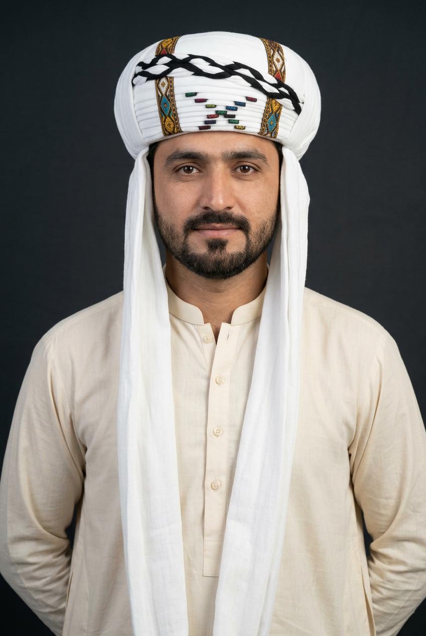White Embroidered Balochi Dastar | Traditional Pagri / Pag Turban