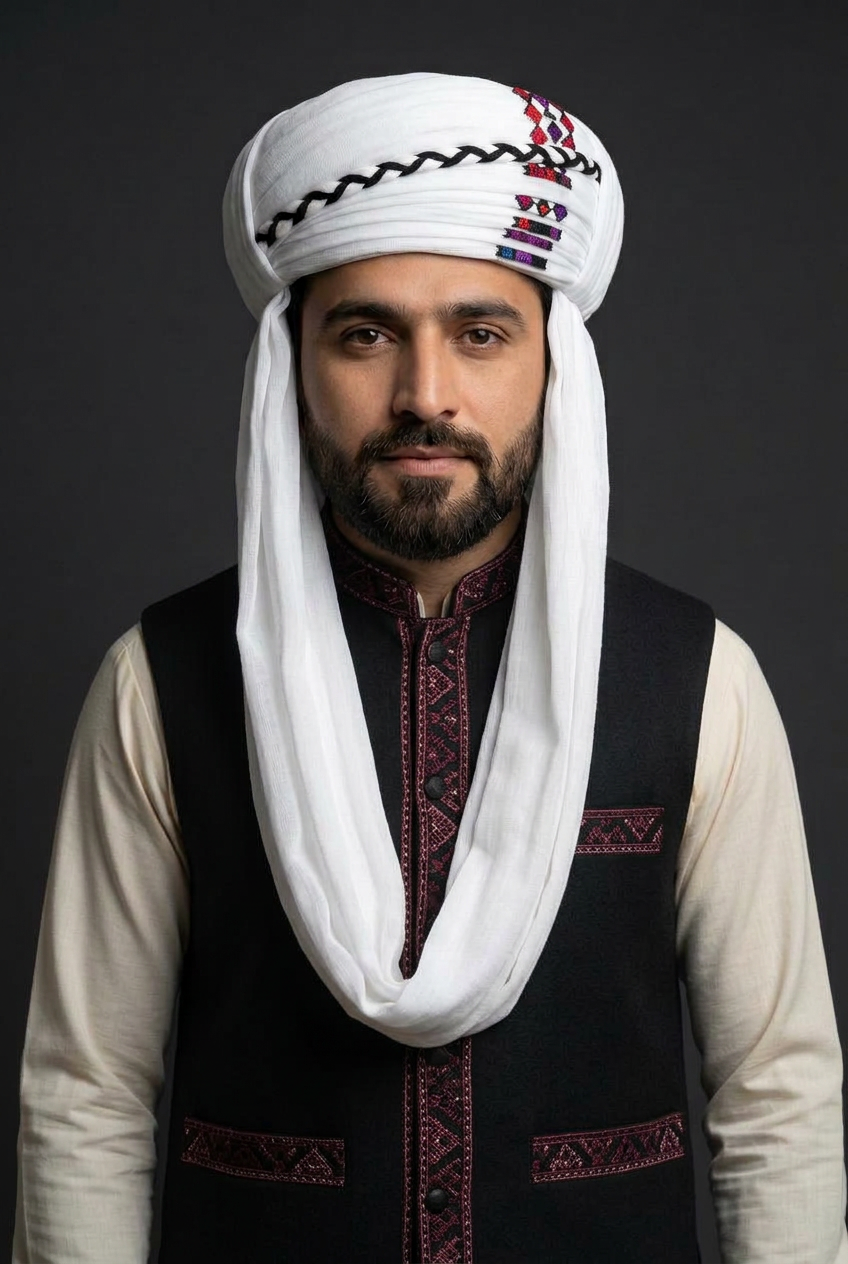 Black waistcoat with burgundy trim