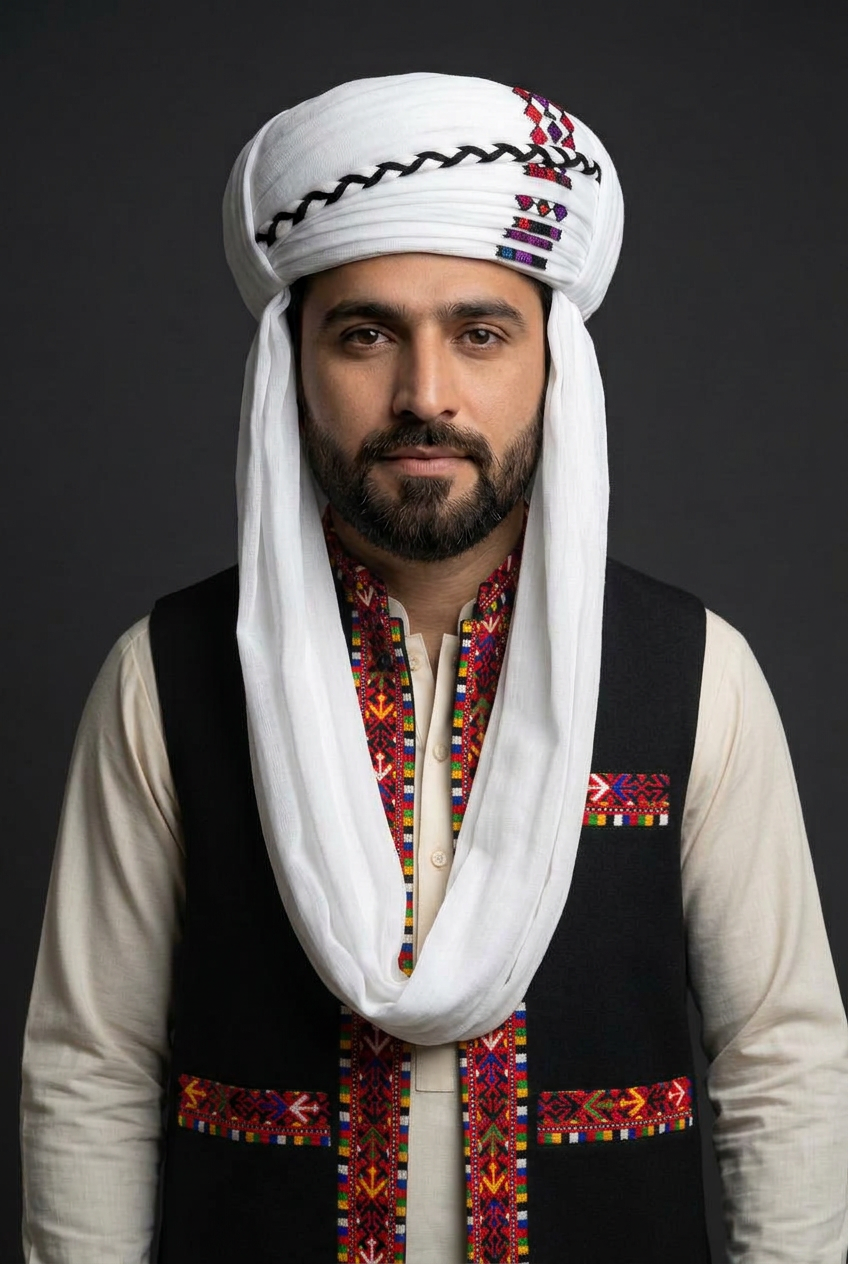 Black waistcoat with colorful Balochi embroidery