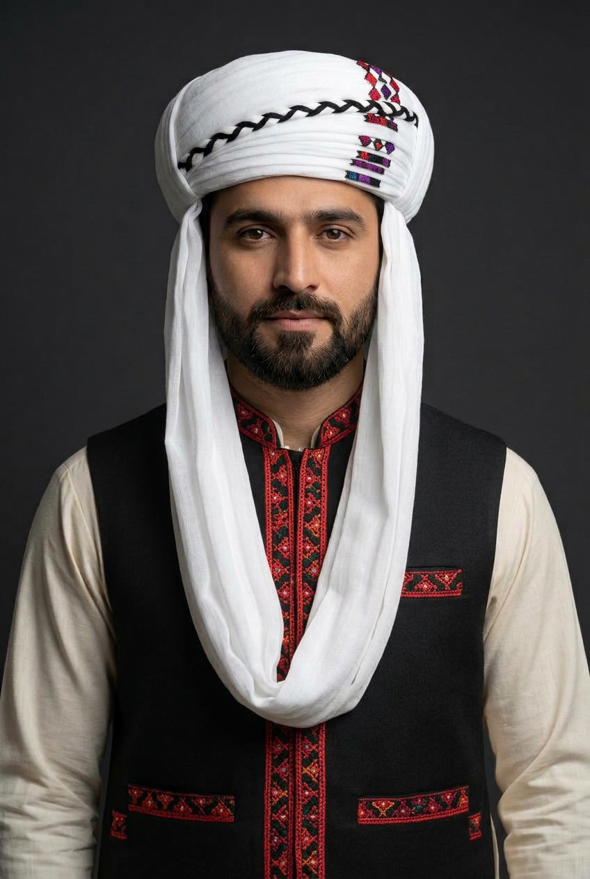 Black waistcoat with red embroidery