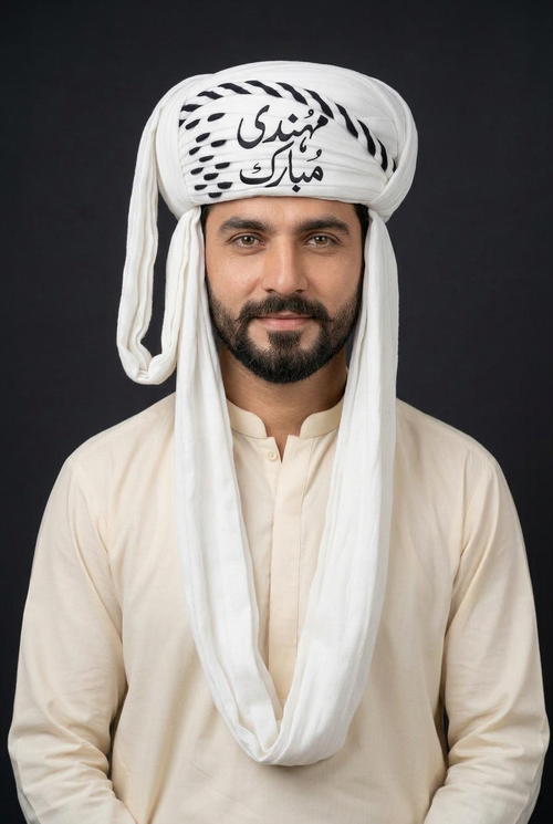 Mehendi Mubarak Urdu calligraphy Balochi dastar design visualization